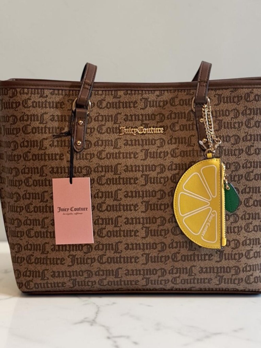 Juicy Couture Chestnut/Brown Fruitful Tote Bag w/Lemon Coin Pouch